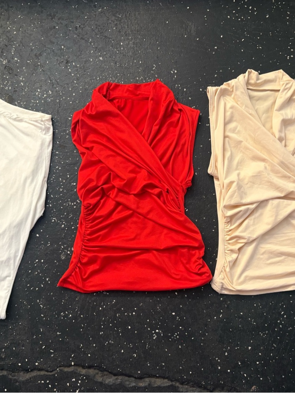SHEIN Shirts (3)Cream & Red Sleeveless Wrap and White Bodysuit